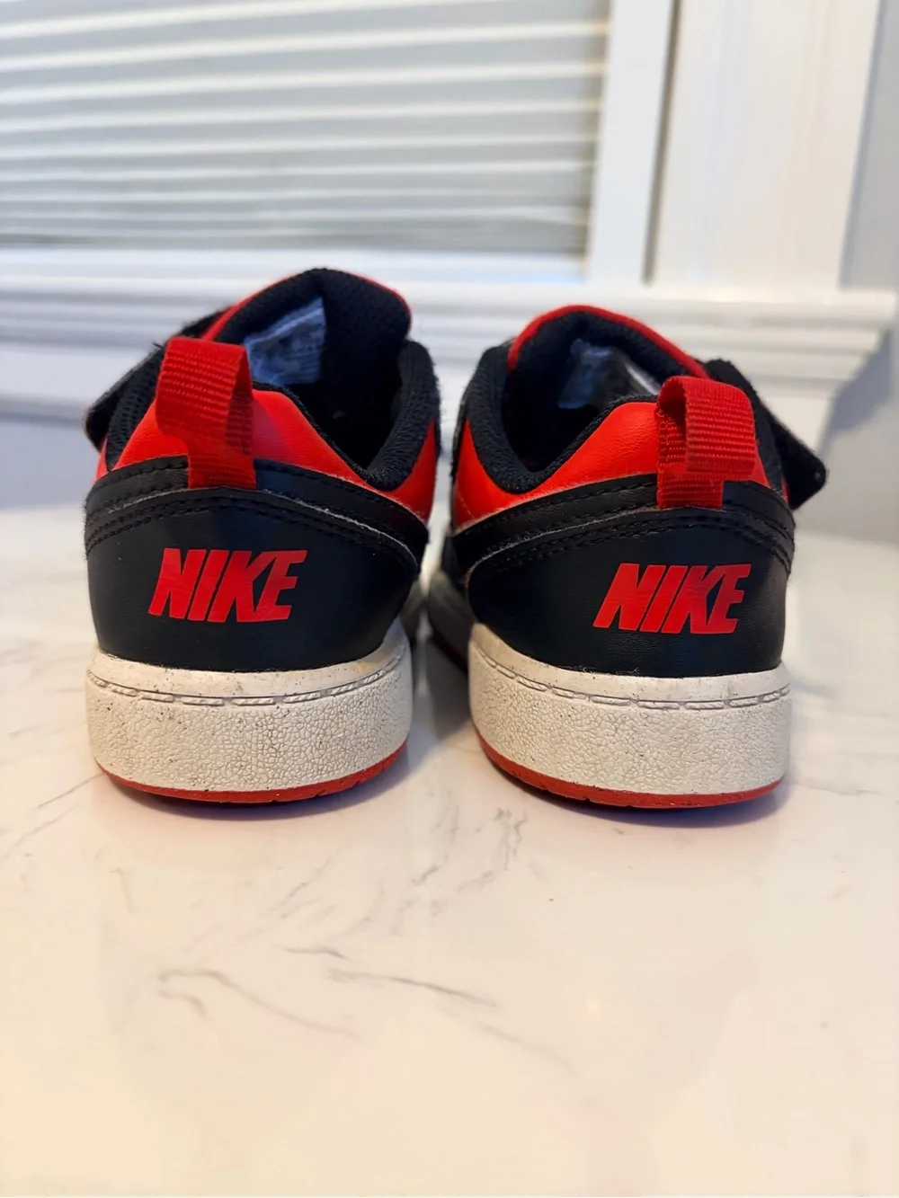 Kids Nike Red and Black Low Court Borough Sneakers with Velcro Strap